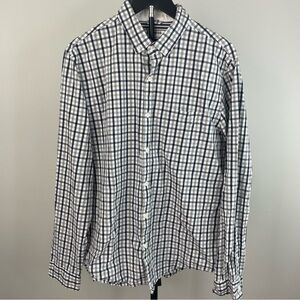Men's Express Gingham Plaid Blue/ Gray Cotton Long Sleeve Button-Down Shirt Lrg